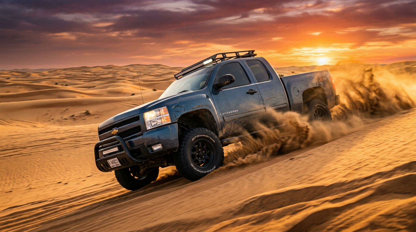 2008 Chevy Silverado off-roading in the Dubai desert